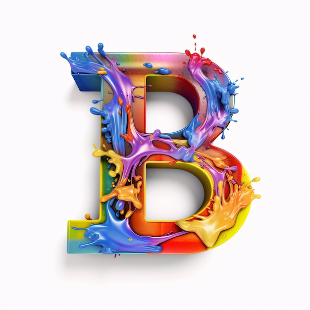 Colorful paint splash alphabet B lowercase 3D Rendering