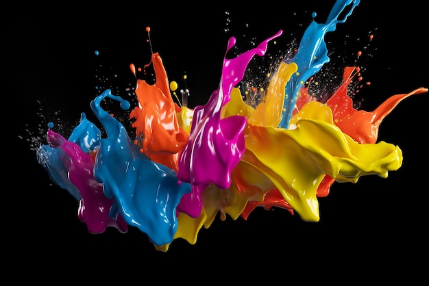 Colorful paint splash black background