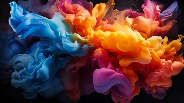 colorful paint splashed into a black background in the style of organic and flowing forms skyblue