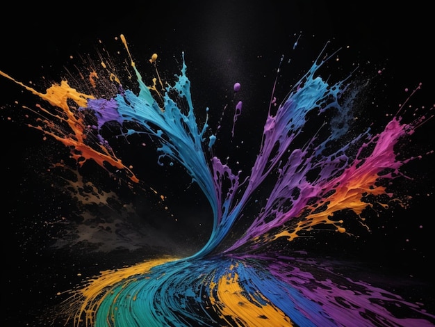 Colorful paint splashes on black background