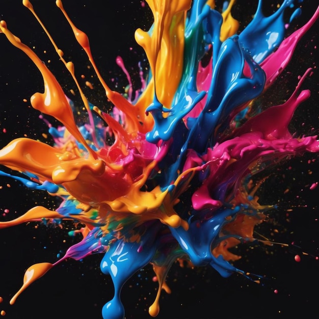 Colorful paint splashes on black background