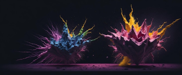 Colorful paint splashes on a black background