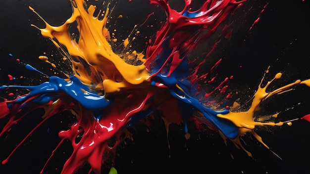 Colorful paint splashes on a black background