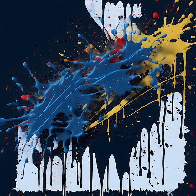 Colorful paint splashes on a dark blue background