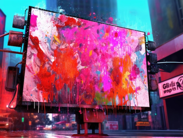 Colorful Paint Splashes on Urban Billboard Generative AI