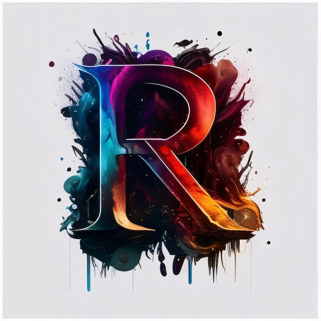 Colorful paint splashes on white background Letters R