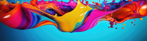 a colorful paint splashing in a blue background