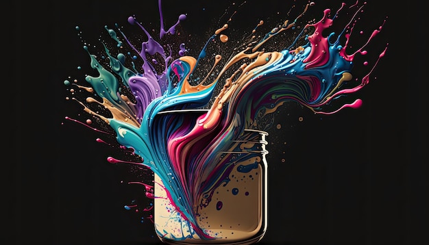 Colorful paint splashing on dark colored background Colorful concept Generative AI