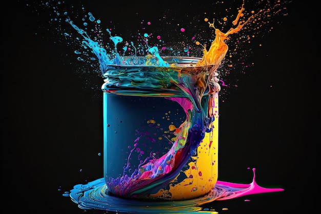 Colorful paint splashing on dark colored background Colorful concept Generative AI