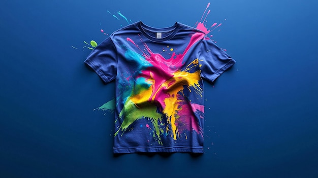 Photo colorful paint splatter tshirt mockup modern fashion apparel mockup