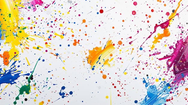 Photo colorful paint splatters on white background abstract artistic design