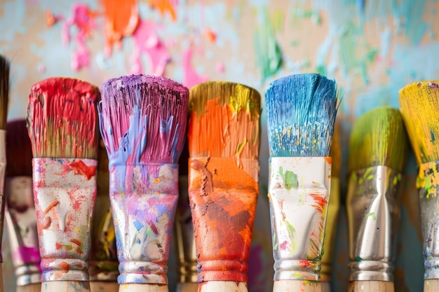 Colorful paintbrushes in artistic display