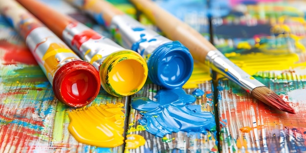 Colorful Paintbrushes and Tubes