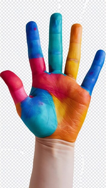 Photo colorful painted child cute hand on transparency background png