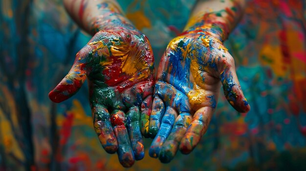 Photo colorful painted hands artistic image