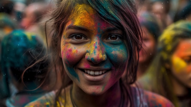 Colorful painted happy woman portrait