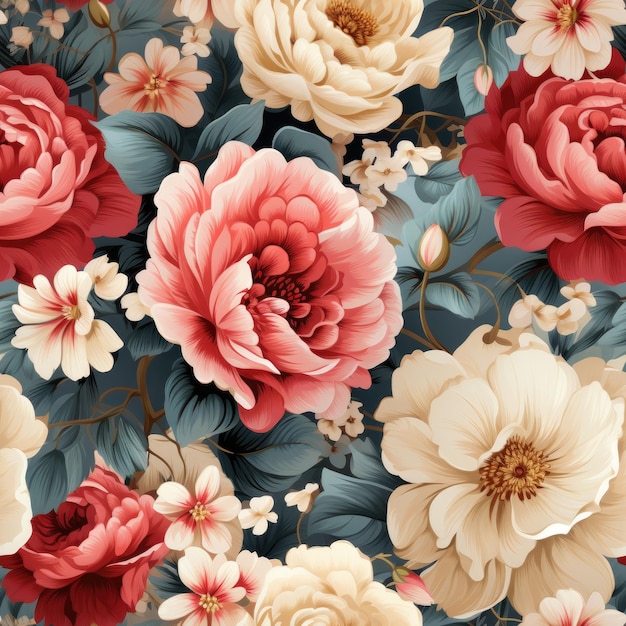 Colorful Painted Nature Flowers Seamless Background