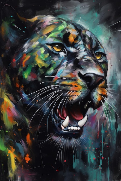 Colorful painting of a angry panther generative AI