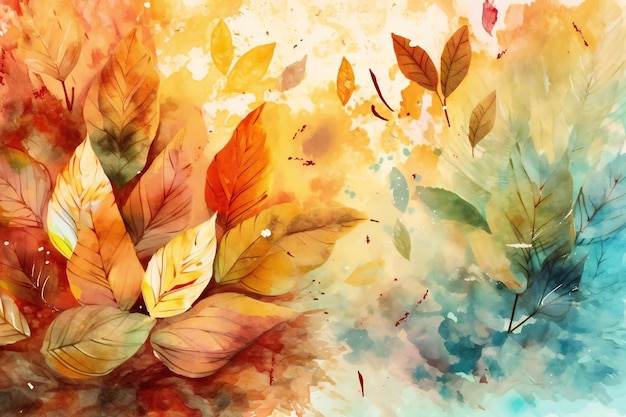 A colorful painting of autumn leaves.