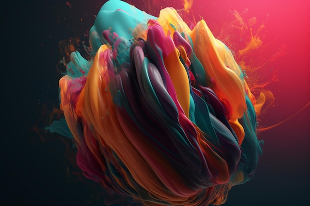 A colorful painting of a ball of paint and a black background