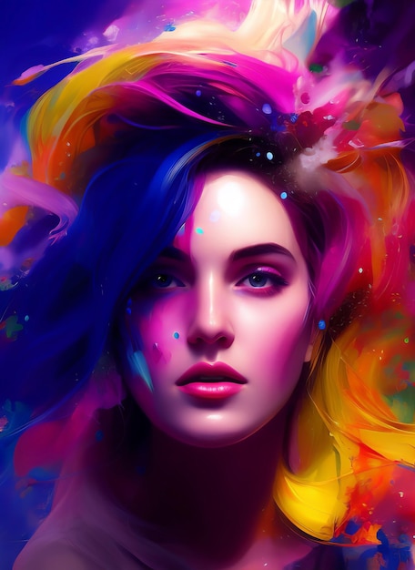 Colorful painting of a beautiful woman's face, Portrait of a beautiful woman.