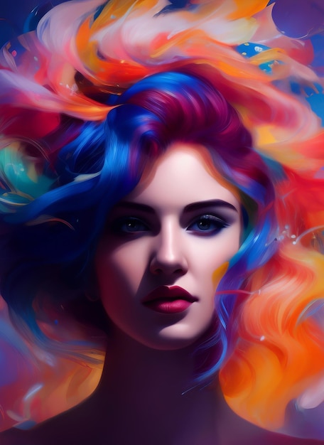 Colorful painting of a beautiful woman's face, Portrait of a beautiful woman.