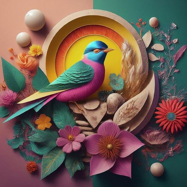 a colorful painting of a bird with a colorful background