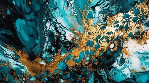 A colorful painting of a blue and gold swirl.