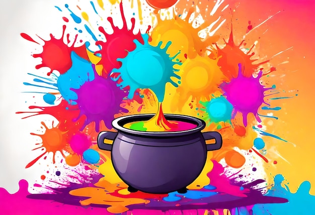 a colorful painting of a bowl of liquid with a colorful background