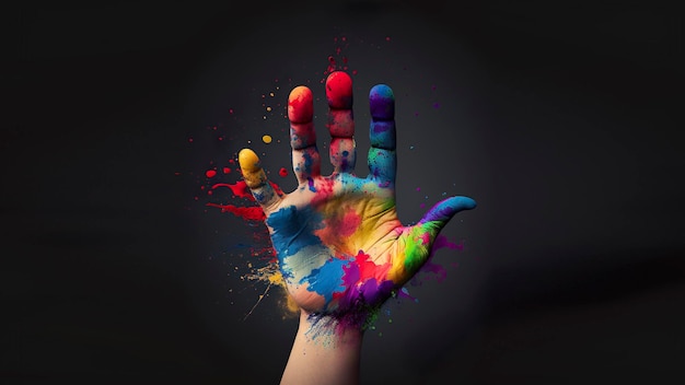 Colorful painting child hand