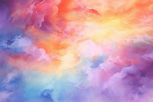 A colorful painting of a cloud with a rainbow background