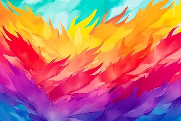 A colorful painting of a colorful feathers with the word fire on it.