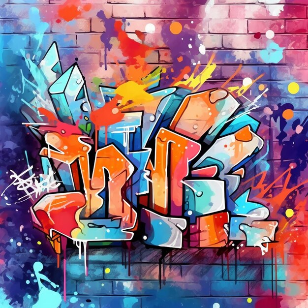 a colorful painting of a colorful orange and blue firework with the word " in the middle ".