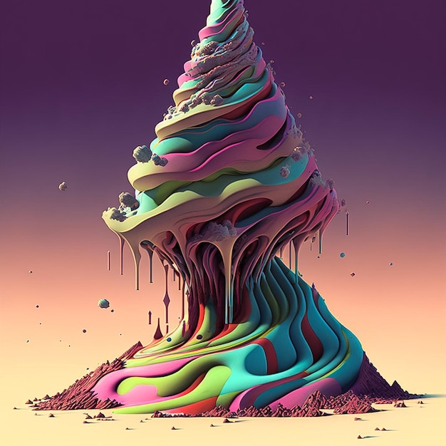 A colorful painting of a cone with the word ice on it