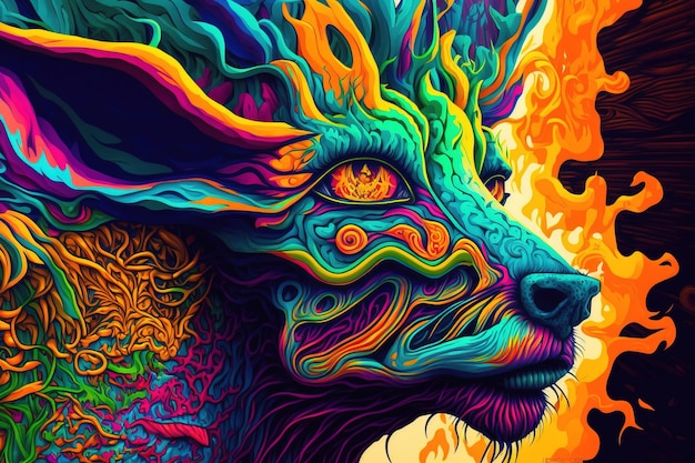 A colorful painting of a dog