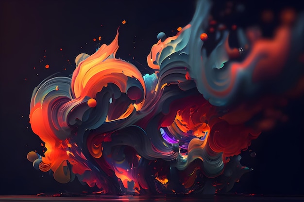 A colorful painting of a fire and smoke