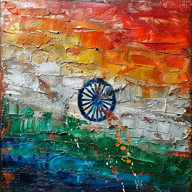 a colorful painting of a flag with the word indian on it