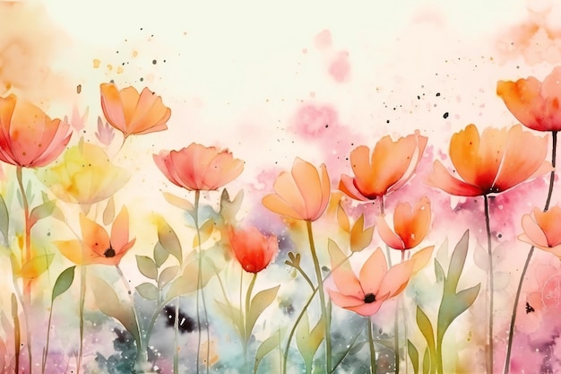 A colorful painting of flowers in the garden