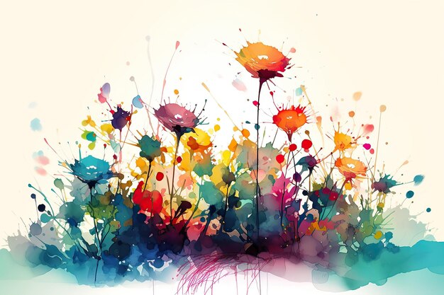 A colorful painting of flowers on a white background Colorful abstract flower meadow illustration