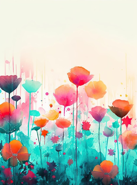 A colorful painting of flowers on a white background Colorful abstract flower meadow illustration