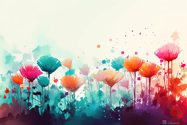 A colorful painting of flowers on a white background Colorful abstract flower meadow illustration