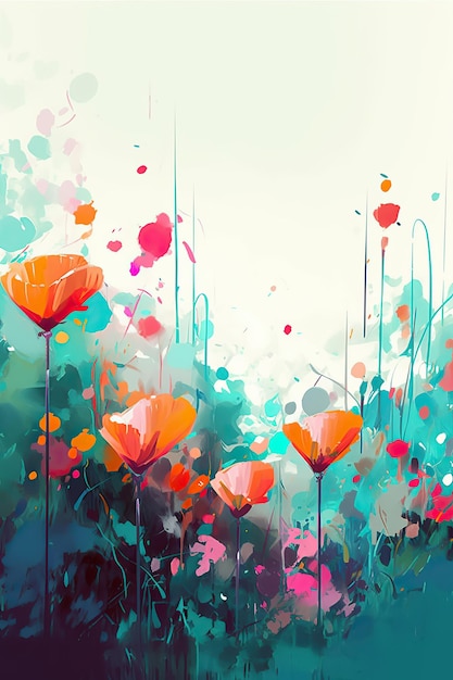 A colorful painting of flowers on a white background Colorful abstract flower meadow illustration