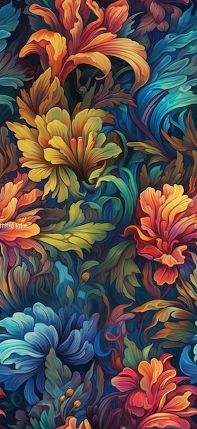 A colorful painting of flowers with the word chrysanthemums on the bottom.