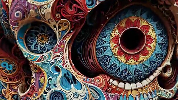 Photo a colorful painting of a human eye with a red and blue design