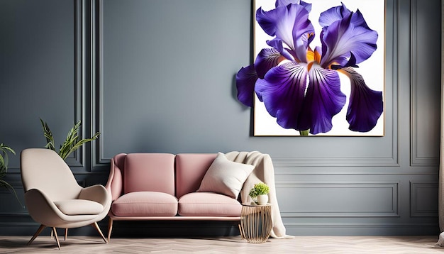 Colorful painting of iris floral frame