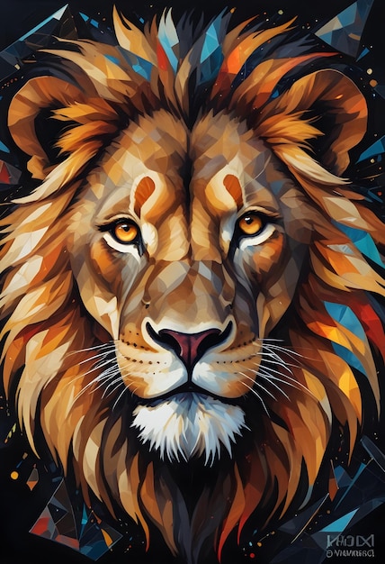 a colorful painting of a lion