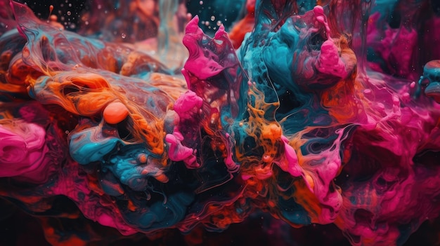 A colorful painting of a liquid with the word'pink'on it