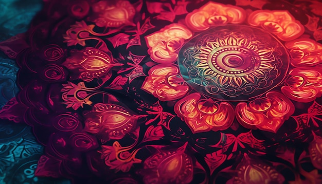 A colorful painting of a mandala with the word om on it