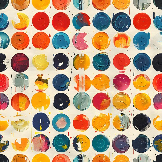 A colorful painting of many circles with different colors The circles are all different sizes and are scattered throughout the painting The painting has a vibrant and energetic feel to it