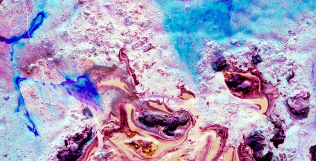 A colorful painting of a marble slab with a blue and pink paint.